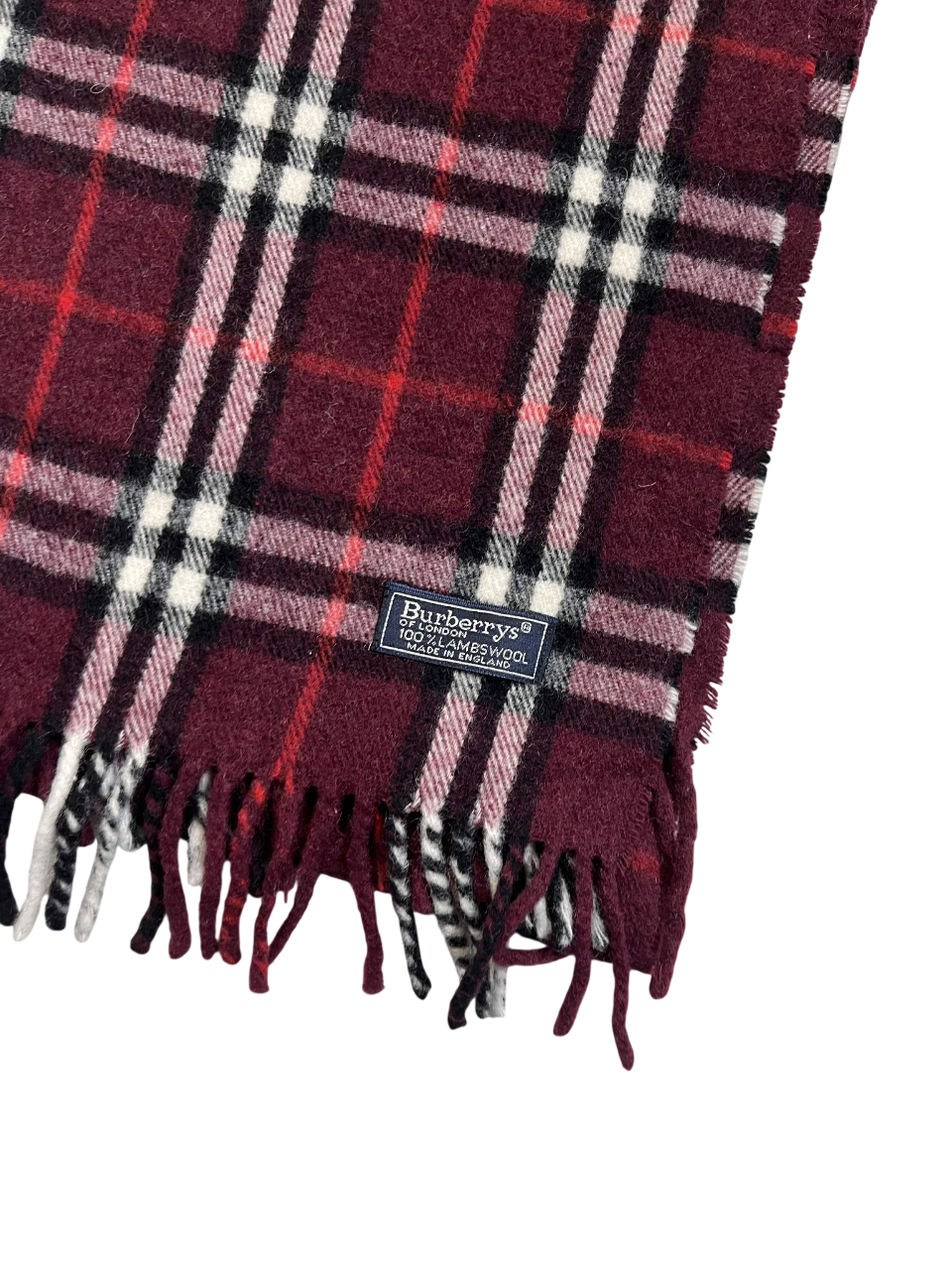 Bordó kockás vintage gyapjú sál rojtokkal, designer stílusban