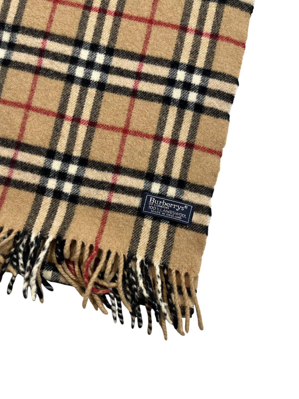 Barna kockás, bojtos vintage gyapjú sál, Burberry címkével, streetwear kiegészítő