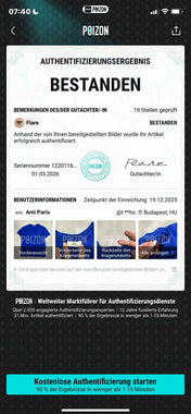 Poizon hitelesítési igazolás, Ami Paris póló eredetiségvizsgálat, sikeres autentikáció