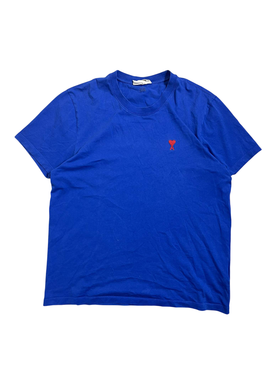 Kék férfi póló piros szív mintával, vintage streetwear stílus