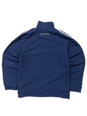 Sötétkék Chelsea FC férfi streetwear dzseki, fehér csíkokkal a vállon, vintage stílus