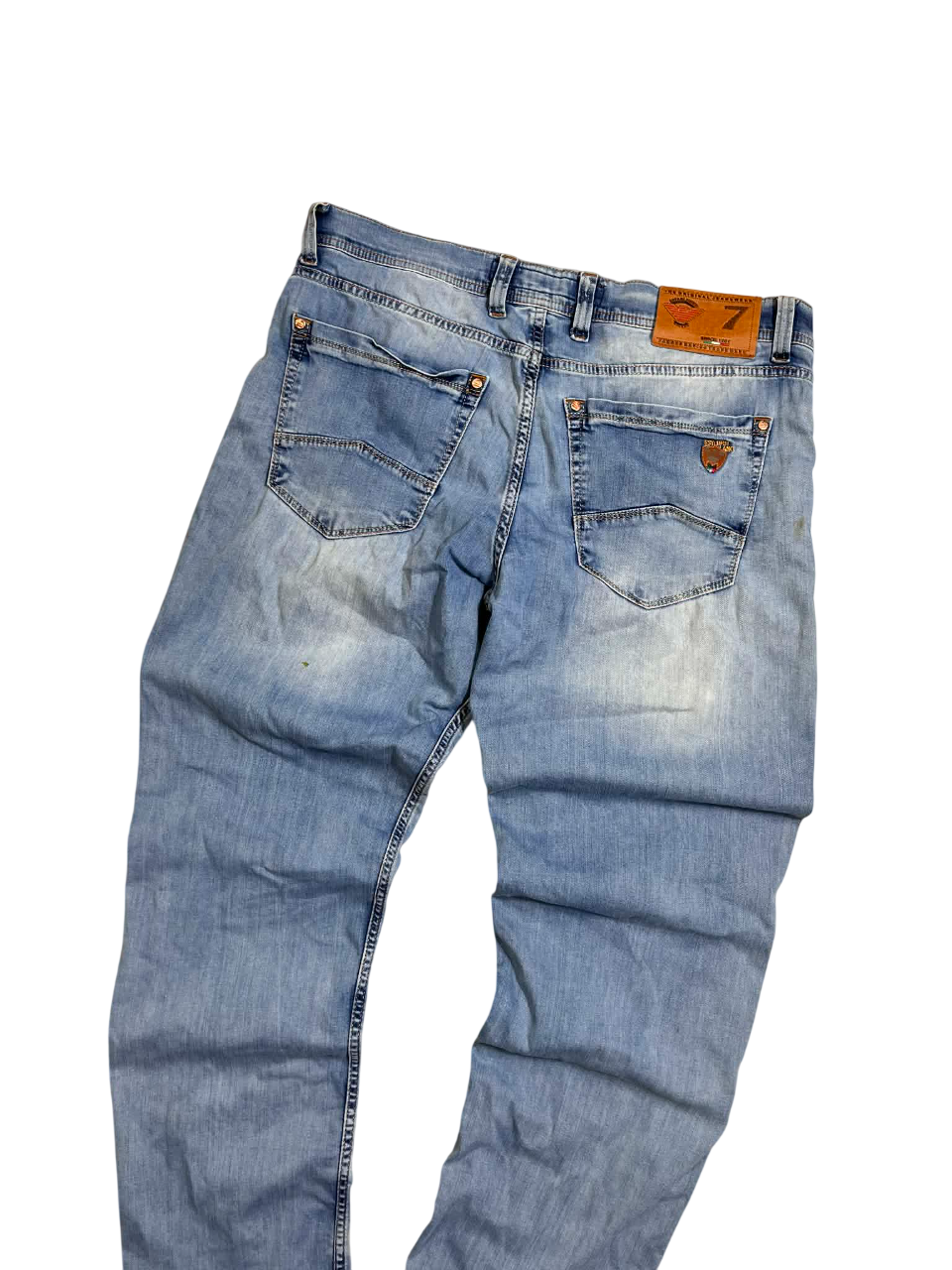 Világoskék vintage stílusú farmernadrág hátsó zsebekkel, prémium streetwear