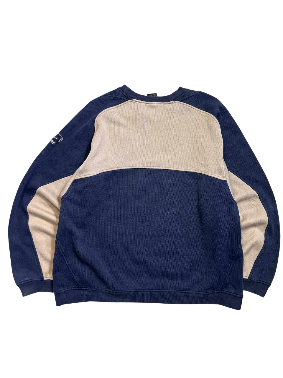 Kék-bézs vintage sportos pulóver hosszú ujjú, pamut, streetwear stílus