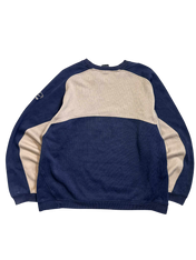 Kék-bézs vintage sportos pulóver hosszú ujjú, pamut, streetwear stílus