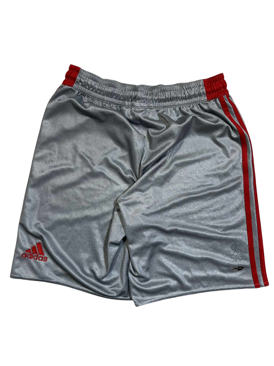 Ezüst színű Adidas rövidnadrág piros csíkokkal, vintage streetwear stílus