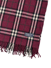 Bordó kockás vintage gyapjú sál rojtos szegéllyel, Burberry címkével