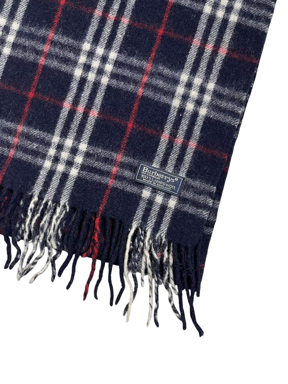 Kék-piros kockás mintás Burberry sál, prémium gyapjú, rojtos széllel, vintage streetwear