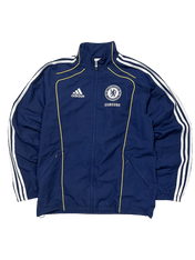 Adidas sötétkék vintage Chelsea focis melegítő felső fehér csíkokkal és zipzárral