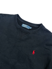 Fekete Polo Ralph Lauren pulóver piros logó hímzéssel, vintage streetwear stílus