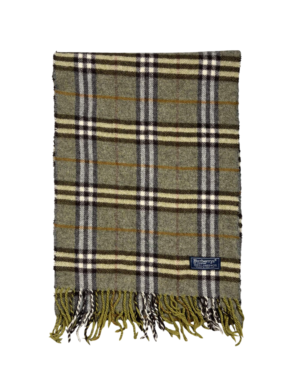 Burberrys vintage kockás gyapjú sál, zöld-barna, rojtos széllel, streetwear stílus