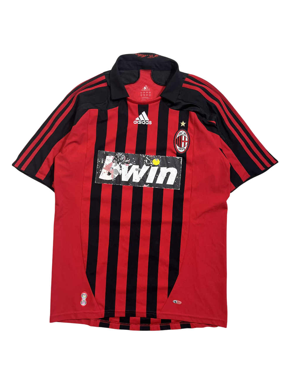 Piros-fekete csíkos vintage Adidas AC Milan focimez, Bwin logóval, férfi streetwear