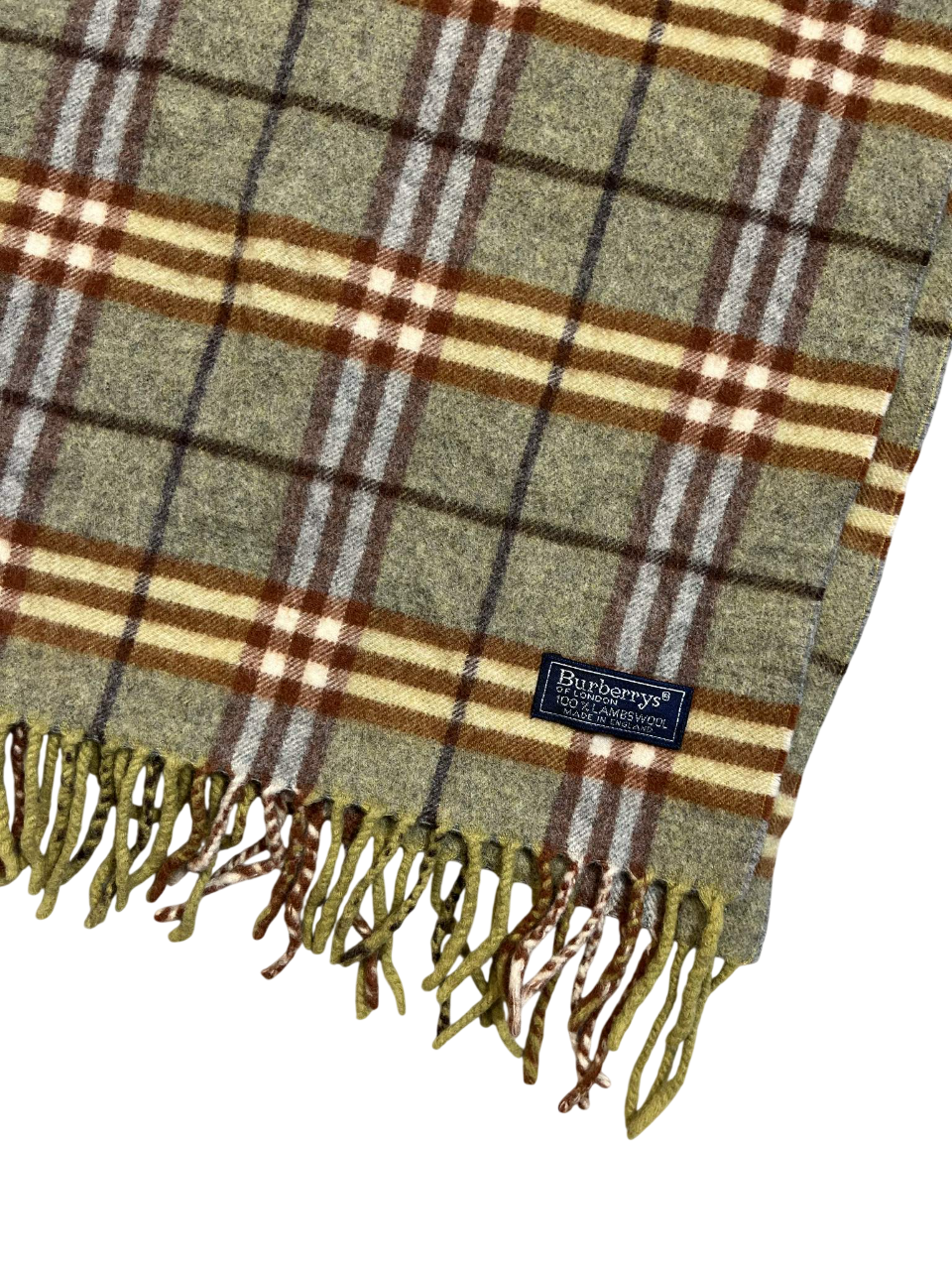 Barna-kockás vintage Burberry gyapjú sál rojtos szegéllyel