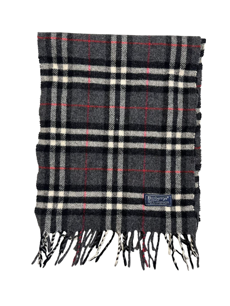 Burberrys gyapjú sál fekete-fehér kockás mintával, rojtos szegéllyel, streetwear kiegészítő