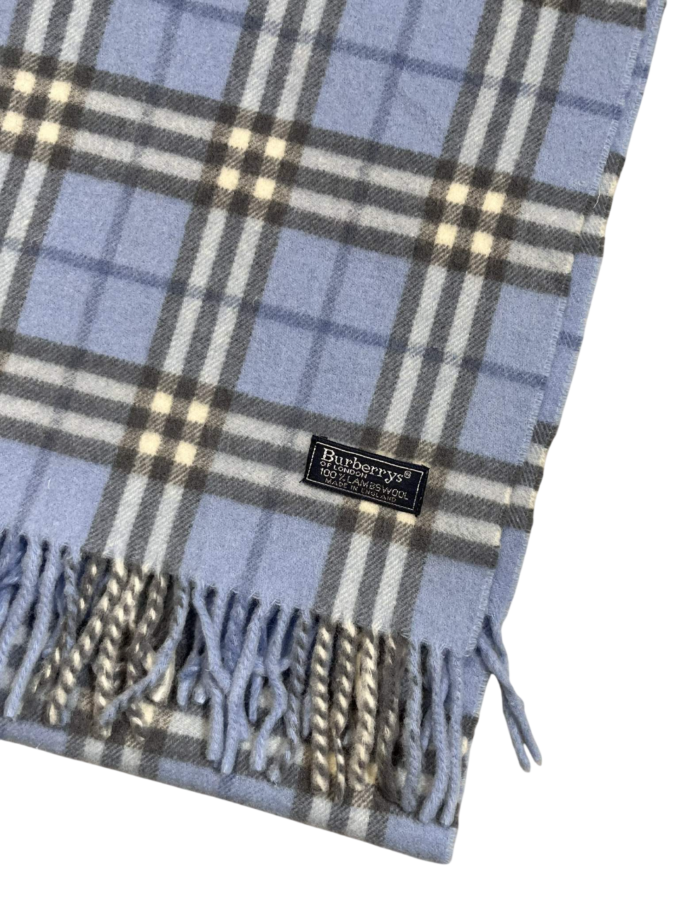 Világoskék kockás gyapjú sál rojtos szegéllyel, vintage streetwear kiegészítő