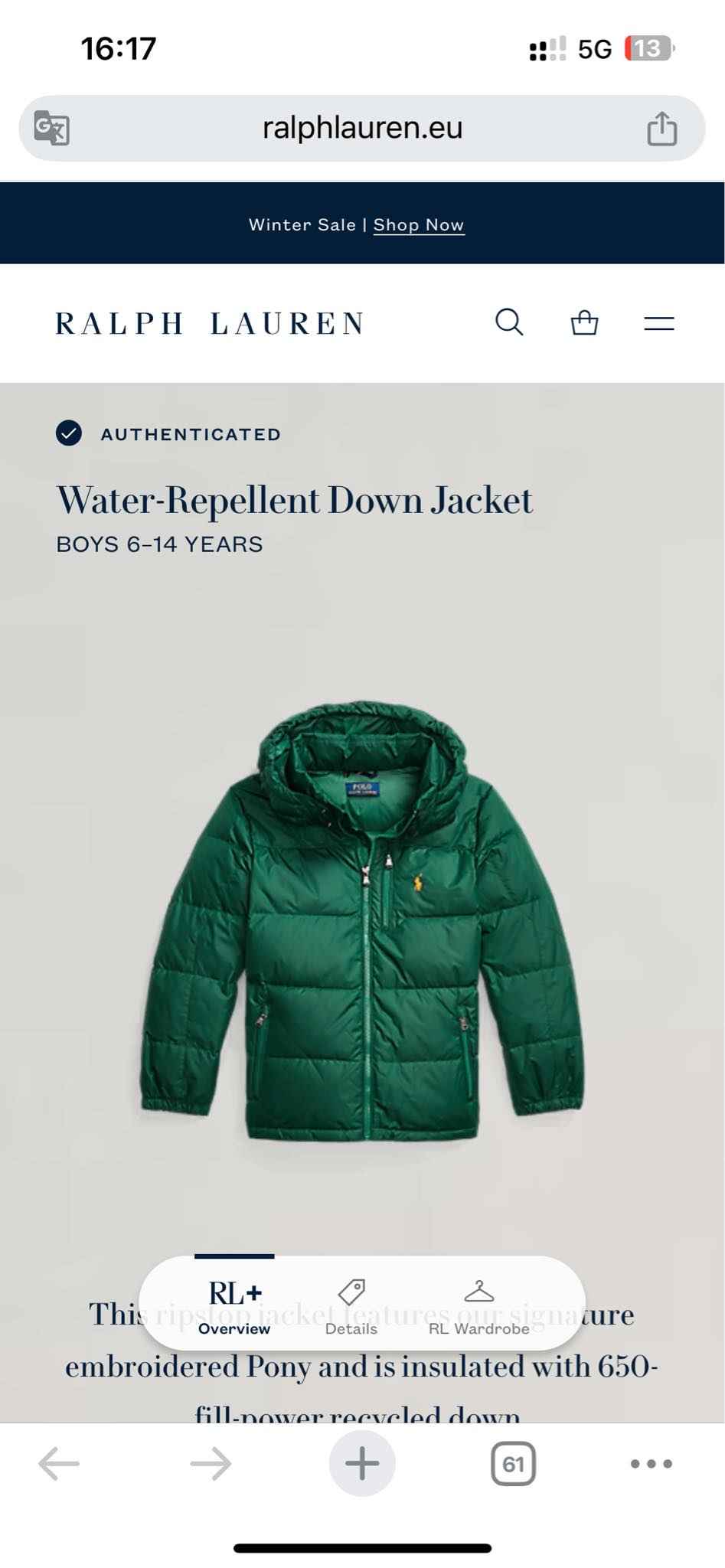*Ralph Lauren Puffer Jacket (XS)